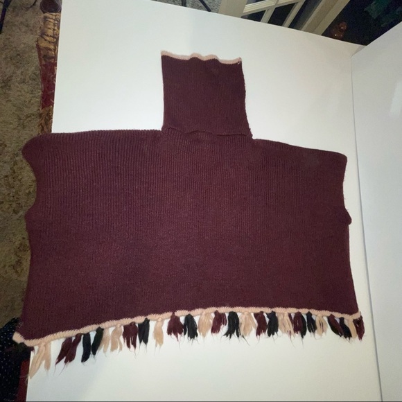 Libby Edelman Burgundy Tassel Sweater Poncho Wrap OS - Picture 11 of 15